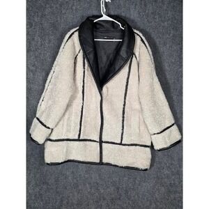 ASOS DESIGN Curve Faux Shearling Leather Trim Coat Womens US 16 Cream Black